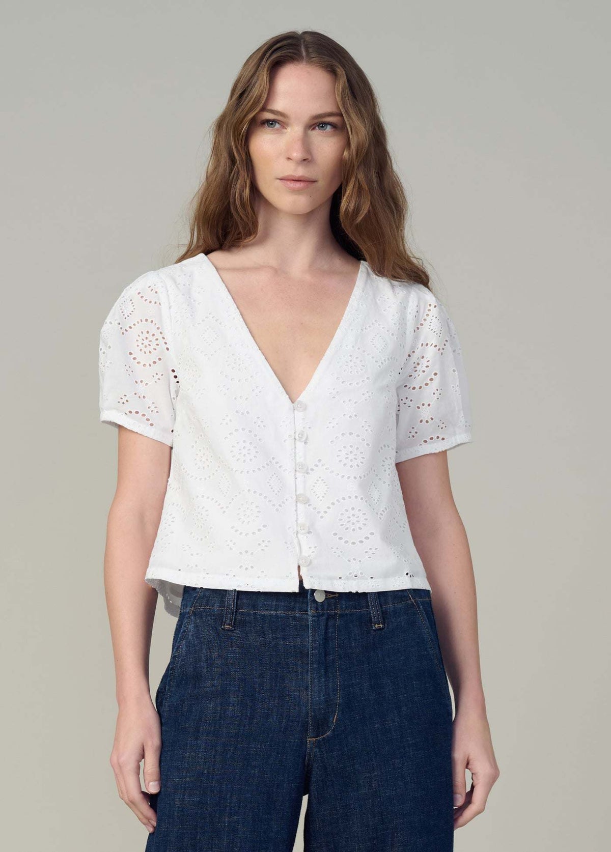 THE HALLE SHORT SLEEVE EYELET BLOUSE - XL - Image 29
